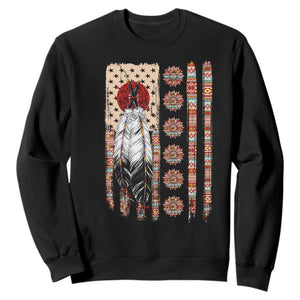 Proud Native American Flag Sweatshirt Tribal Sunflower Indigenous Peoples Day Gift