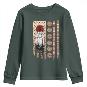 Proud Native American Flag Youth Sweatshirt Tribal Sunflower Indigenous Peoples Day Gift