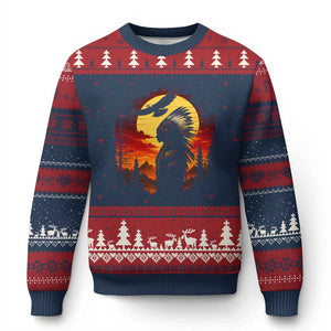 Vintage Native American Warrior Ugly Christmas Sweater Indigenous Heritage Pride