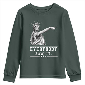Liberty Has Spoken Everybody Saw It Youth Sweatshirt Funny Pointing Statue Basketball Parody TS12 Dark Forest Green Print Your Wear