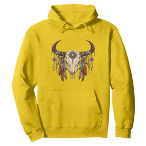 Vintage Southwestern Cow Skull Hoodie Boho Feather Western Graphic