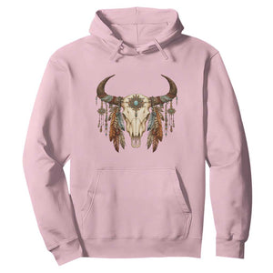 Vintage Southwestern Cow Skull Hoodie Boho Feather Western Graphic