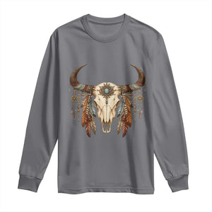 Vintage Southwestern Cow Skull Long Sleeve Shirt Boho Feather Western Graphic