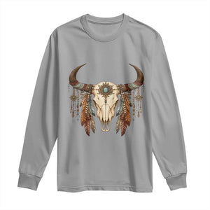 Vintage Southwestern Cow Skull Long Sleeve Shirt Boho Feather Western Graphic