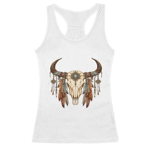 Vintage Southwestern Cow Skull Racerback Tank Top Boho Feather Western Graphic TS12 White Print Your Wear