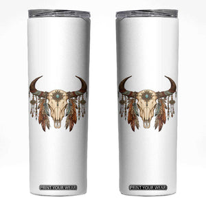 Vintage Southwestern Cow Skull Skinny Tumbler Boho Feather Western Graphic