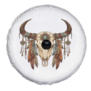 Vintage Southwestern Cow Skull Spare Tire Cover Boho Feather Western Graphic