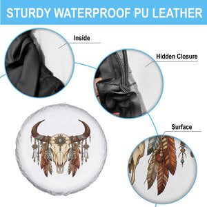Vintage Southwestern Cow Skull Spare Tire Cover Boho Feather Western Graphic
