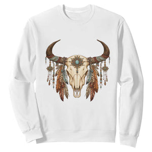 Vintage Southwestern Cow Skull Sweatshirt Boho Feather Western Graphic
