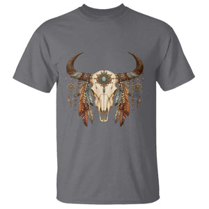 Vintage Southwestern Cow Skull T Shirt Boho Feather Western Graphic