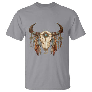Vintage Southwestern Cow Skull T Shirt Boho Feather Western Graphic