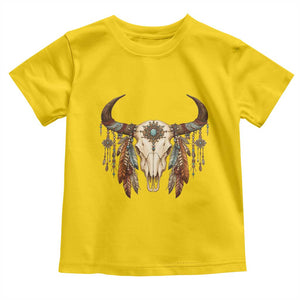 Vintage Southwestern Cow Skull Toddler T Shirt Boho Feather Western Graphic