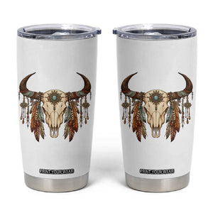 Vintage Southwestern Cow Skull Tumbler Cup Boho Feather Western Graphic