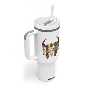 Vintage Southwestern Cow Skull Tumbler With Handle Boho Feather Western Graphic