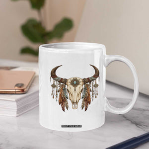 Vintage Southwestern Cow Skull Coffee Mug Boho Feather Western Graphic