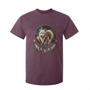 Vintage Native American Woman With White Wolf Graphic T Shirt For Kid