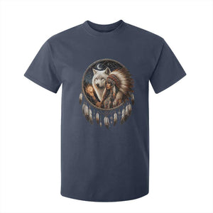 Vintage Native American Woman With White Wolf Graphic T Shirt For Kid