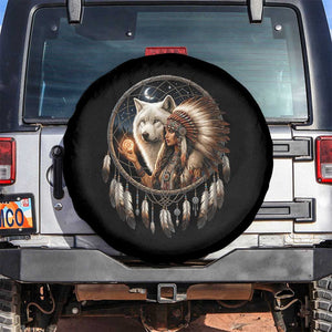 Vintage Native American Woman With White Wolf Graphic Spare Tire Cover