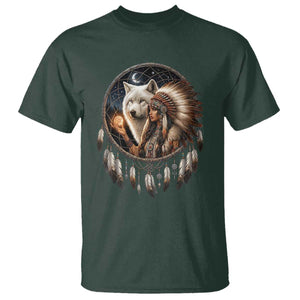 Vintage Native American Woman With White Wolf Graphic T Shirt