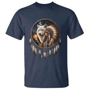 Vintage Native American Woman With White Wolf Graphic T Shirt