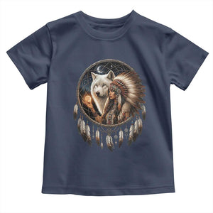 Vintage Native American Woman With White Wolf Graphic Toddler T Shirt