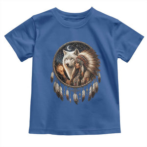 Vintage Native American Woman With White Wolf Graphic Toddler T Shirt