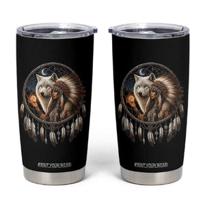 Vintage Native American Woman With White Wolf Graphic Tumbler Cup