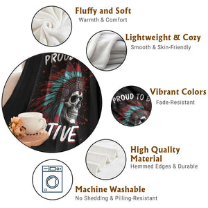 Proud To Be Native Throw Blanket Native American Skull Headdress Graphic