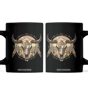Southwestern Desert Bull Skull Coffee Mug Rustic Western Feather Emblem