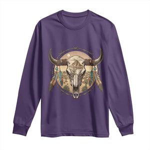 Southwestern Desert Bull Skull Long Sleeve Shirt Rustic Western Feather Emblem