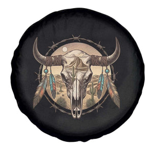 Southwestern Desert Bull Skull Spare Tire Cover Rustic Western Feather Emblem