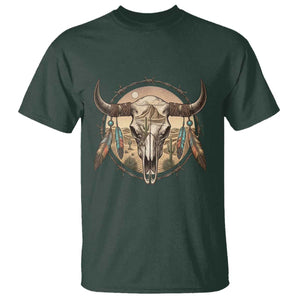 Southwestern Desert Bull Skull T Shirt Rustic Western Feather Emblem