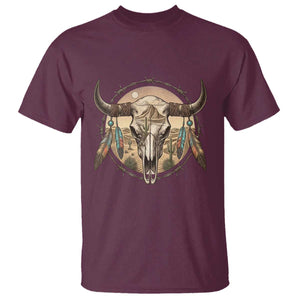 Southwestern Desert Bull Skull T Shirt Rustic Western Feather Emblem
