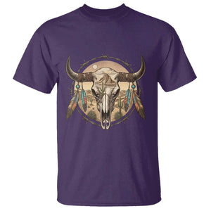 Southwestern Desert Bull Skull T Shirt Rustic Western Feather Emblem