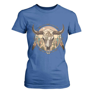 Southwestern Desert Bull Skull T Shirt For Women Rustic Western Feather Emblem