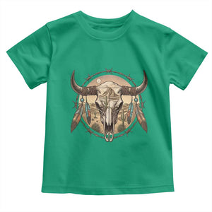 Southwestern Desert Bull Skull Toddler T Shirt Rustic Western Feather Emblem
