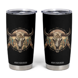 Southwestern Desert Bull Skull Tumbler Cup Rustic Western Feather Emblem