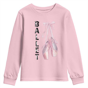 Ballerina Pointe Shoes Youth Sweatshirt Gift For Cute Ballet Girl TS12 Light Pink Print Your Wear