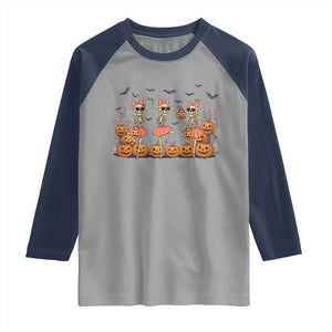 Funny Halloween Skeleton Dance Raglan Shirt Gift For Ballet Lover TS12 Sport Gray Navy Print Your Wear