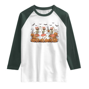 Funny Halloween Skeleton Dance Raglan Shirt Gift For Ballet Lover TS12 White Dark Forest Green Print Your Wear