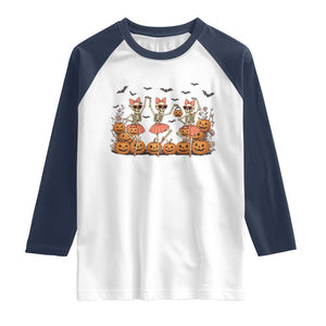Funny Halloween Skeleton Dance Raglan Shirt Gift For Ballet Lover TS12 White Navy Print Your Wear