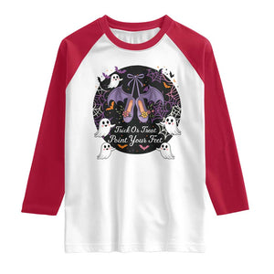 Trick Or Treat Point Your Feet Raglan Shirt Funny Halloween Ballet Gift TS12 White Red Print Your Wear