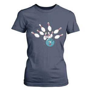 Funny Sport Bowler Gift T Shirt For Women Bowling Ball Chasing Pins TS12 Navy Print Your Wear
