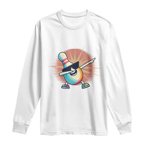 Dabbing Bowling Pin Long Sleeve Shirt Funny Player Gift TS12 White Print Your Wear