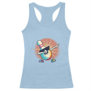 Dabbing Bowling Pin Racerback Tank Top Funny Player Gift TS12 Light Blue Print Your Wear