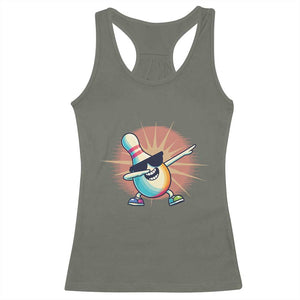 Dabbing Bowling Pin Racerback Tank Top Funny Player Gift TS12 Military Green Print Your Wear