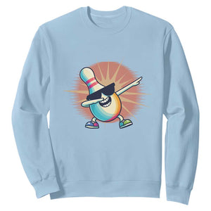 Dabbing Bowling Pin Sweatshirt Funny Player Gift TS12 Light Blue Print Your Wear