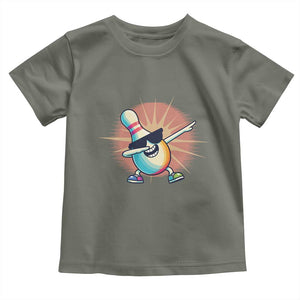 Dabbing Bowling Pin Toddler T Shirt Funny Player Gift TS12 Military Green Print Your Wear