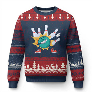Funny Bowling Ball Dab Ugly Christmas Sweater Sports Lover Gift TS12 Navy Red Print Your Wear