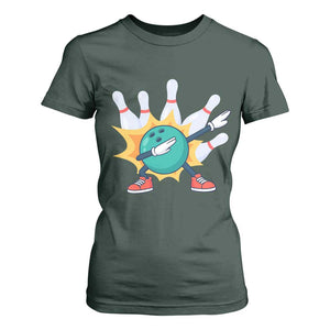 Funny Bowling Ball Dab T Shirt For Women Sports Lover Gift TS12 Dark Forest Green Print Your Wear